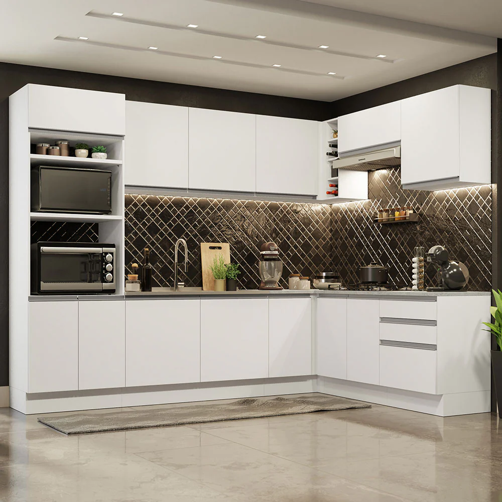 Armário de Cozinha Completa de Canto 479cm Branco Glamy Madesa 01