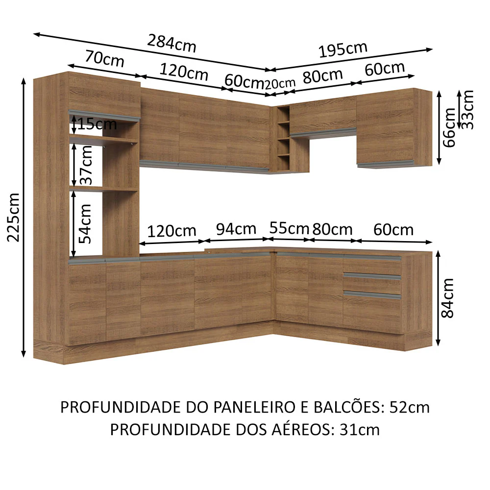 Armário de Cozinha Completa de Canto 479cm Rustic Glamy Madesa 01 - Image 3