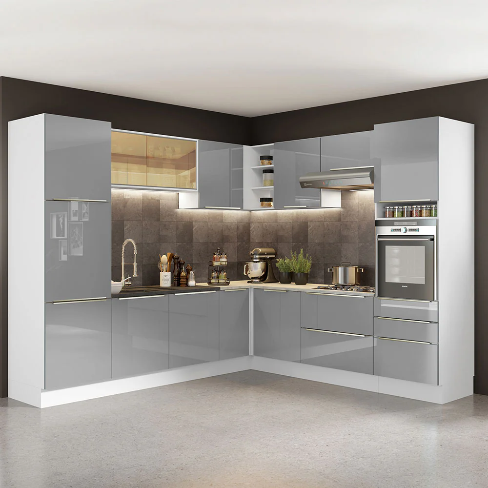 Armário de Cozinha Completa de Canto 546 x 60 cm Branco/Cinza Lux Madesa 01