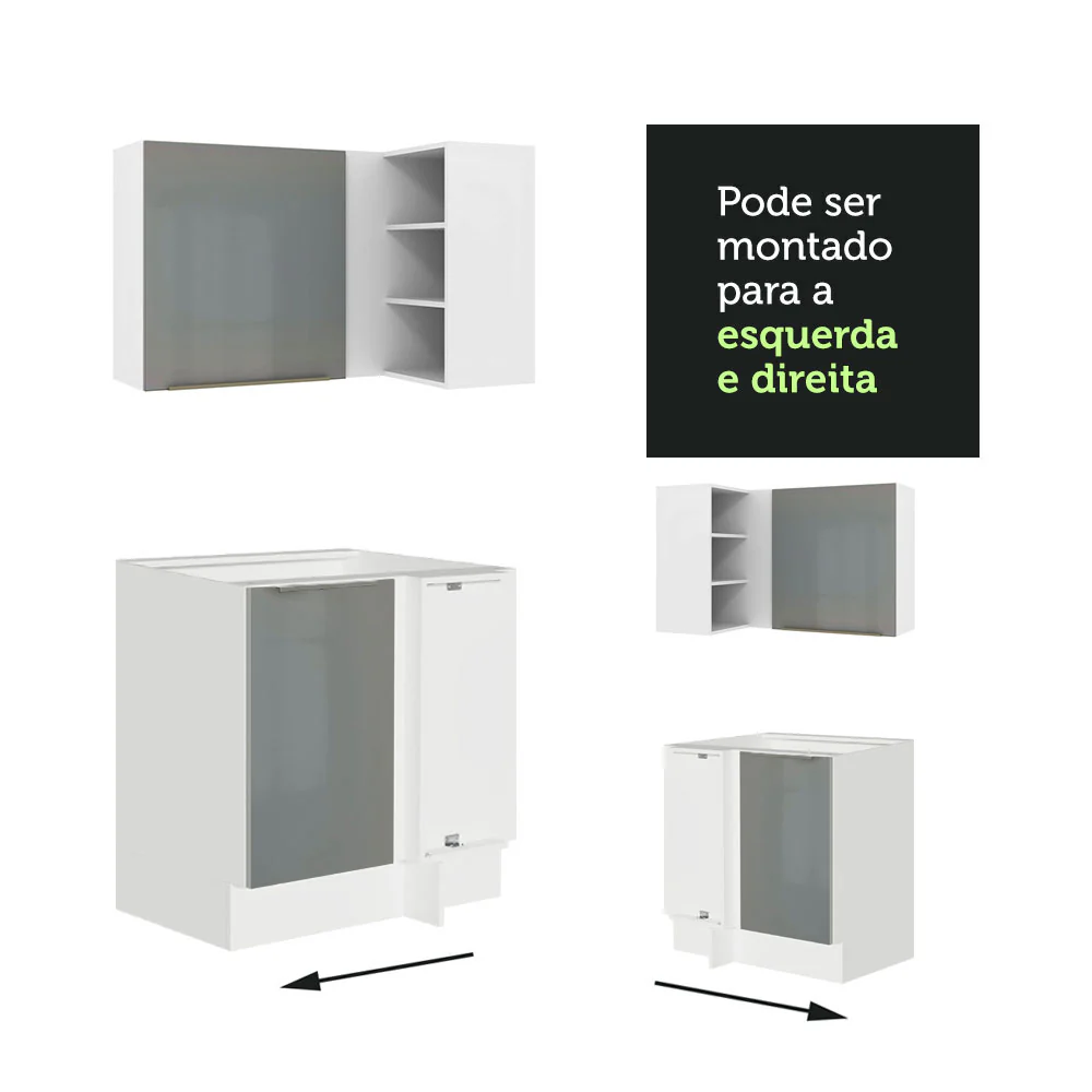 Armário de Cozinha Completa de Canto 546 x 60 cm Branco/Cinza Lux Madesa 01 - Image 10