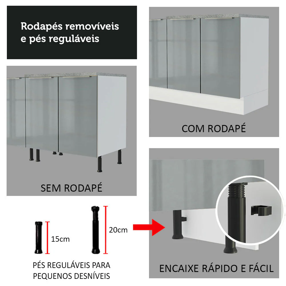 Armário de Cozinha Completa de Canto 546 x 60 cm Branco/Cinza Lux Madesa 01 - Image 11