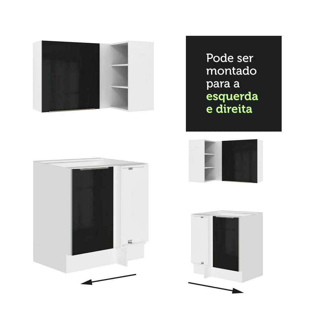 Armário de Cozinha Completa de Canto 546 x 60 cm Branco/Preto Lux Madesa 01 - Image 10