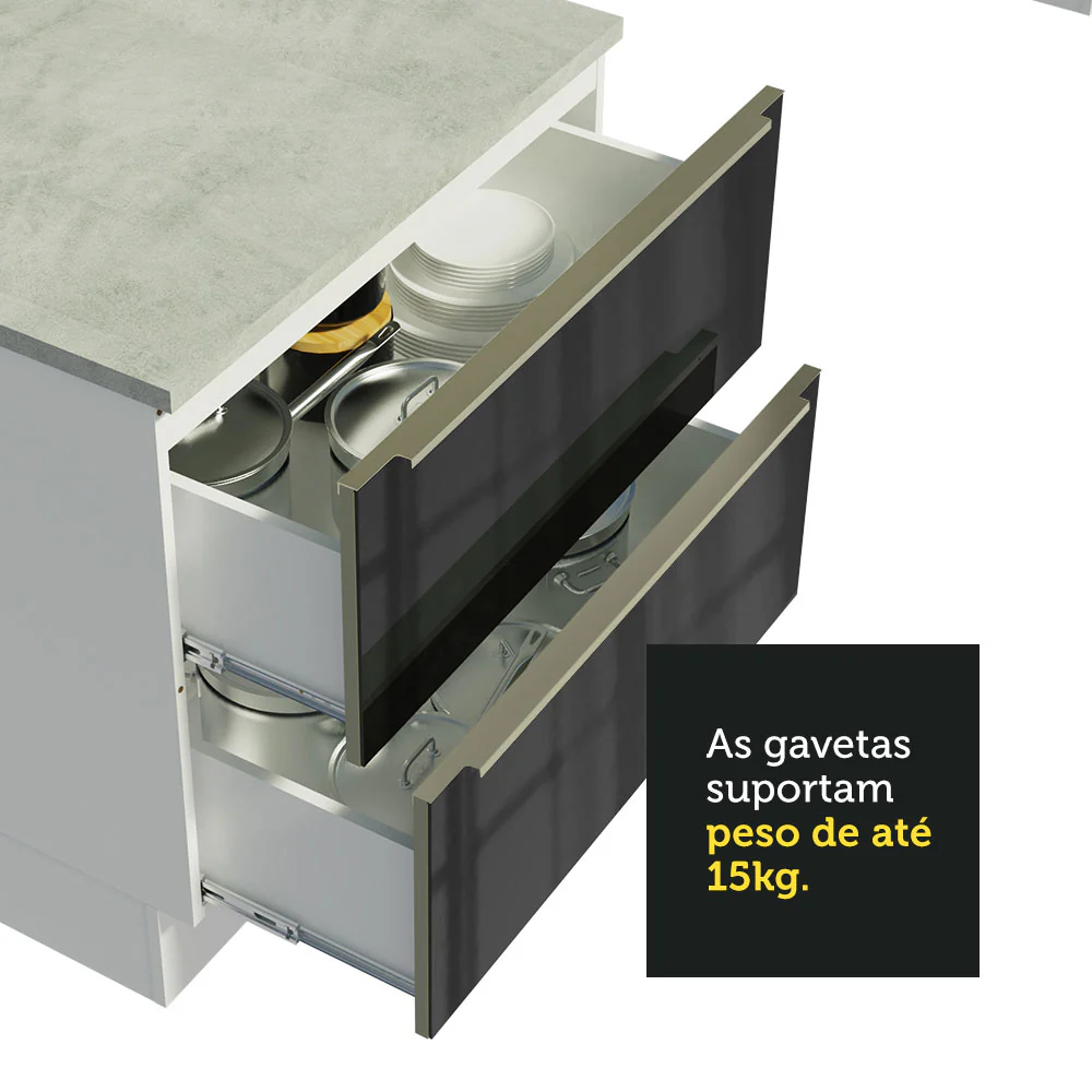 Armário de Cozinha Completa de Canto 546 x 60 cm Branco/Preto Lux Madesa 01 - Image 7
