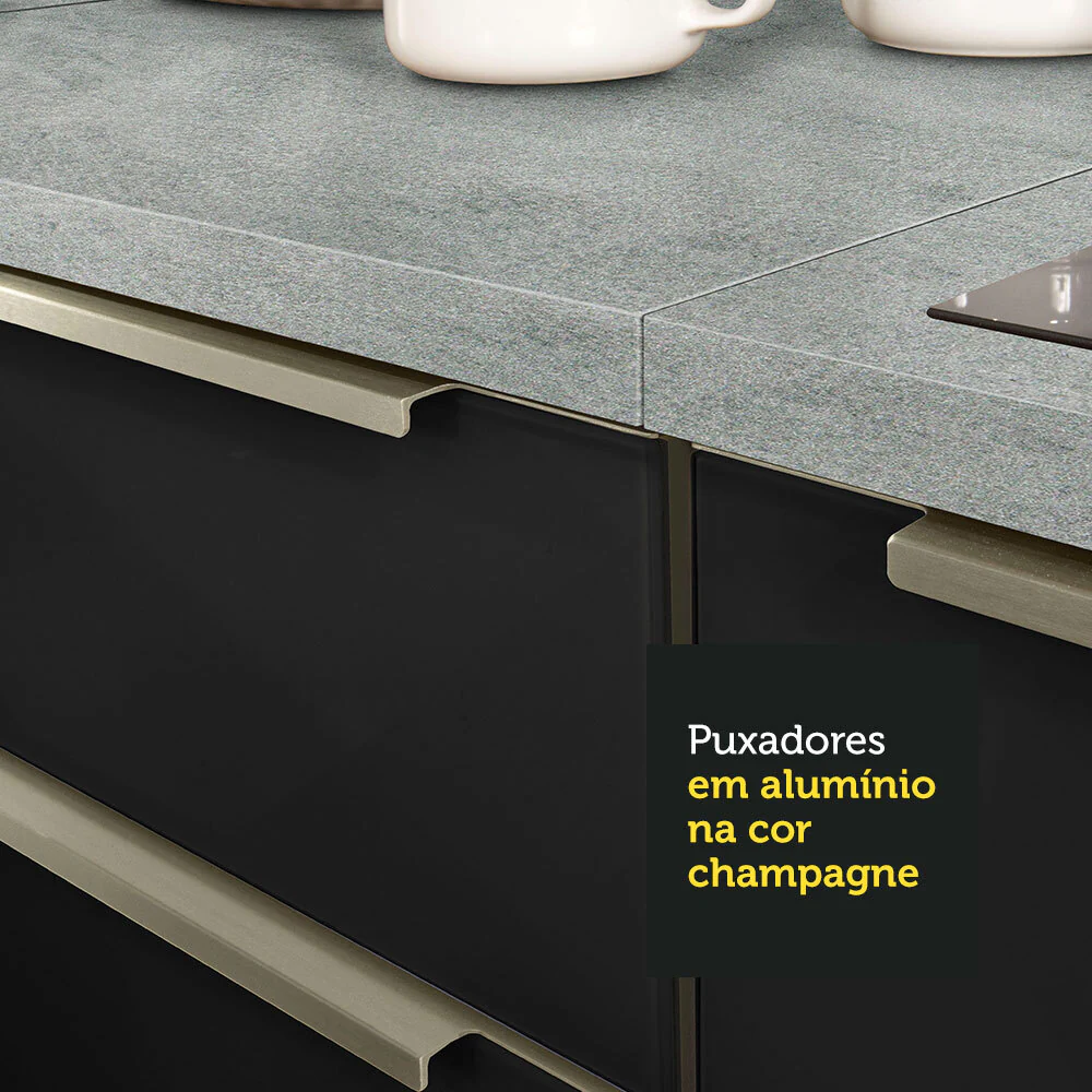 Armário de Cozinha Completa de Canto 546 x 60 cm Branco/Preto Lux Madesa 01 - Image 9