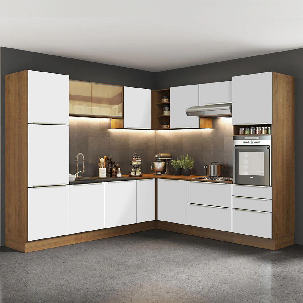 Armário de Cozinha Completa de Canto 546 x 60 cm Rustic/Branco Veludo Lux Madesa 01