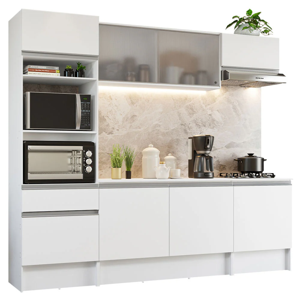 Armário de Cozinha Completa 240cm Branco Topazio Madesa - Image 2