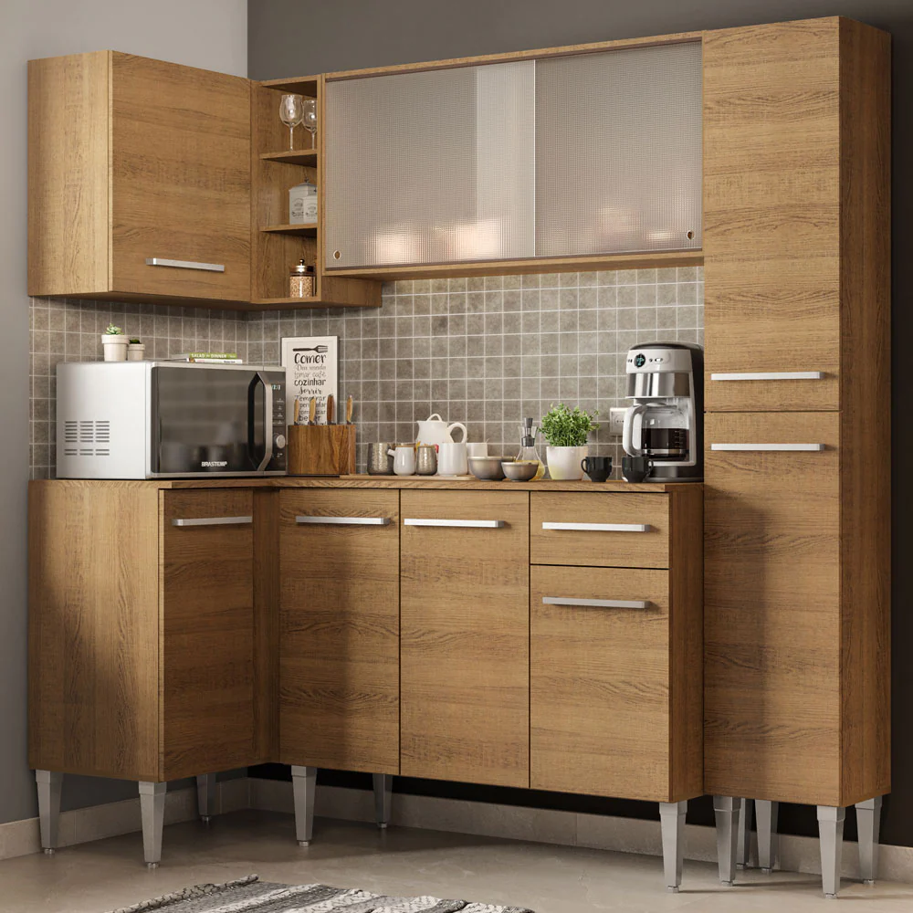 Armário de Cozinha Completa de Canto 261cm Rustic Emilly Face Madesa 02