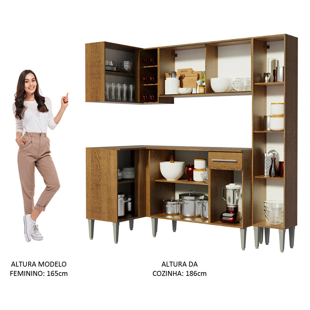Armário de Cozinha Completa de Canto 261cm Rustic Emilly Face Madesa 02 - Image 5