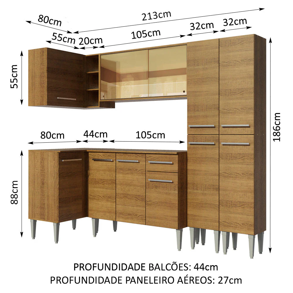 Armário de Cozinha Completa de Canto 293cm Rustic Emilly Line Madesa 06 - Image 3