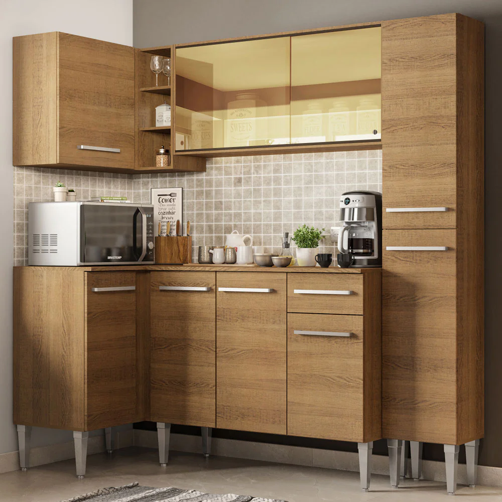 Armário de Cozinha Completa de Canto 261cm Rustic Emilly River Madesa 03
