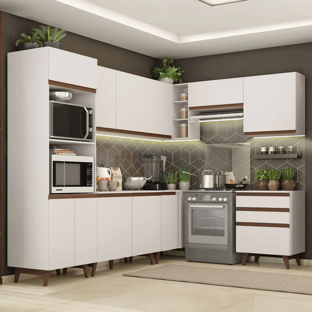 Armário de Cozinha Completa de Canto 462cm Branco Reims Madesa 02