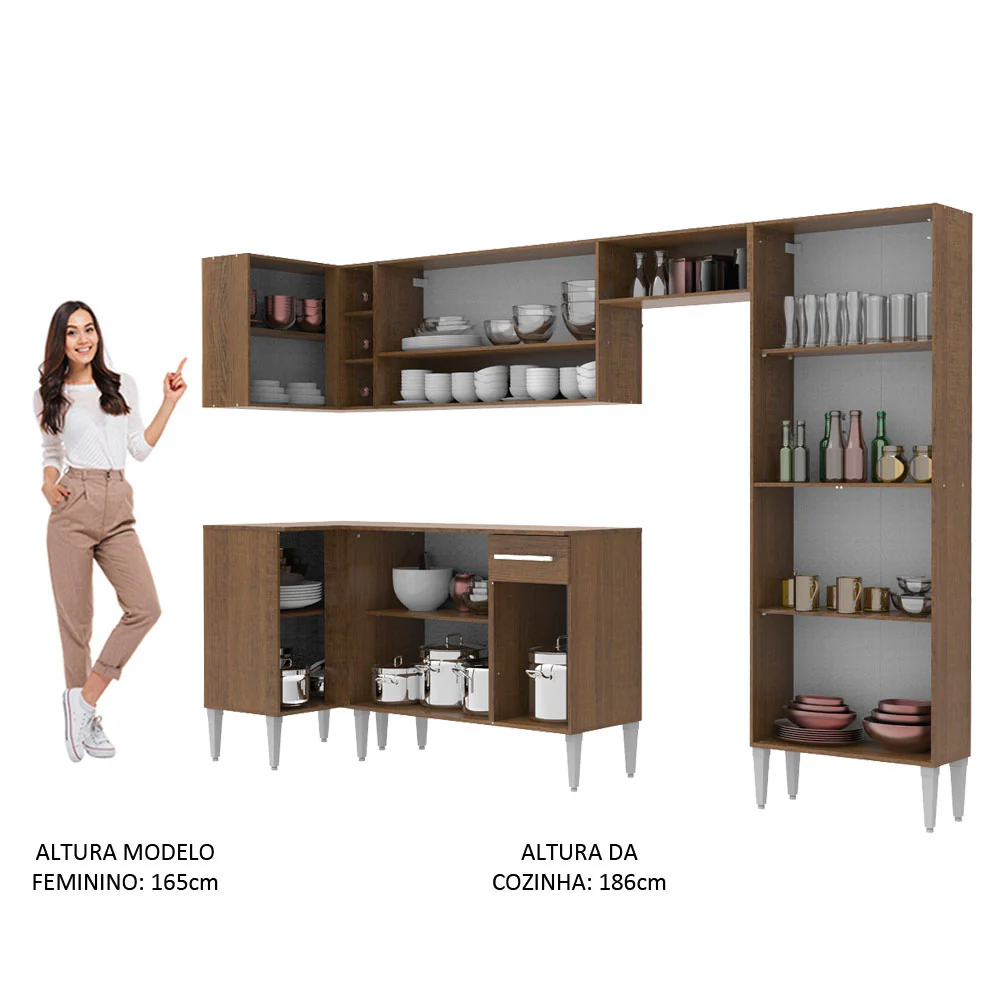 Armário de Cozinha Completa de Canto 353cm Rustic/Branco Emilly Sun Madesa 01 - Image 5