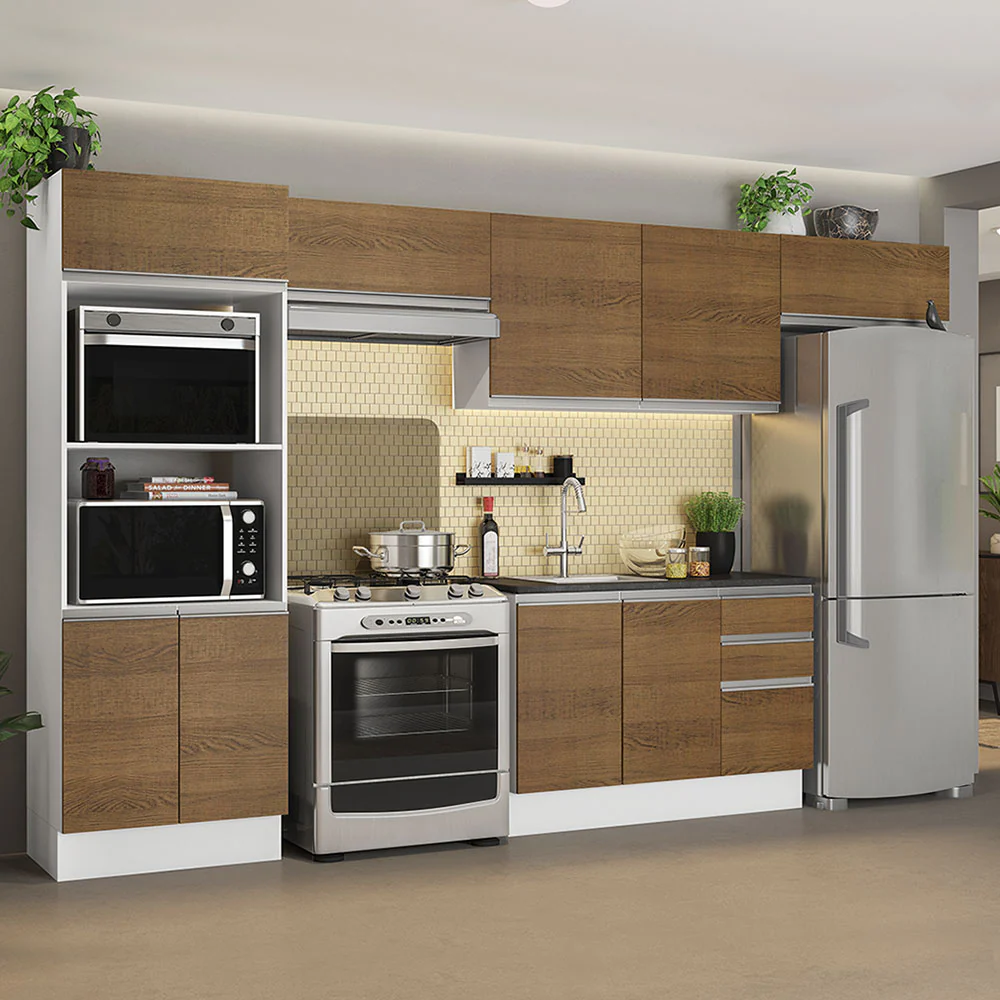 Armário de Cozinha Completa 100% MDF 350cm Rustic/Branco Acordes Madesa 01