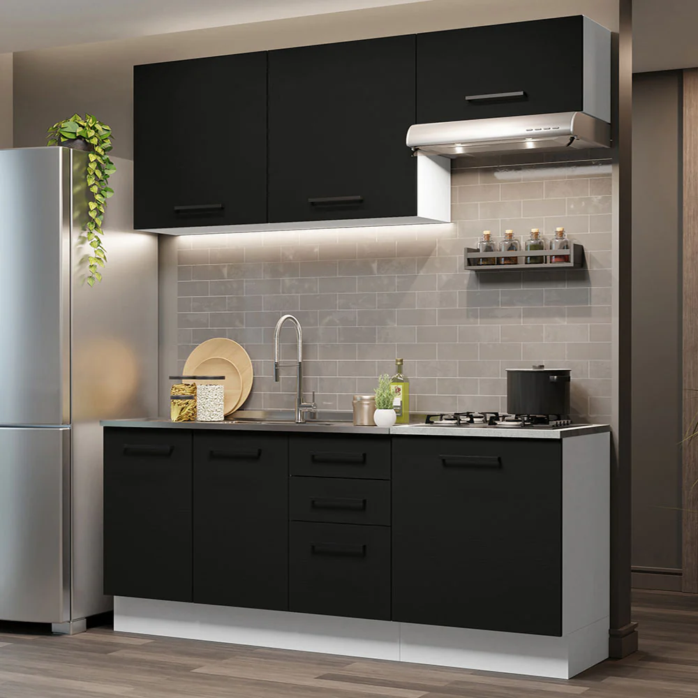 Armário de Cozinha Compacta 180cm Branco Preto Agata Madesa 03