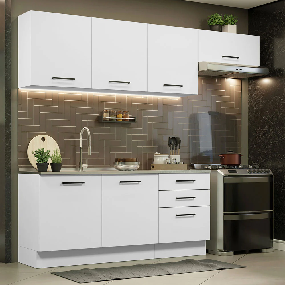 Armário de Cozinha Completa 260cm Branco Agata Madesa 02