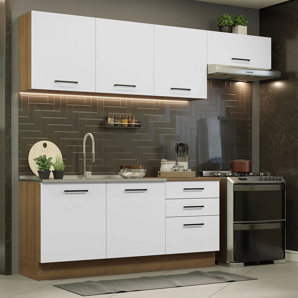Armário de Cozinha Completa 260cm Rustic Branco Agata Madesa 02