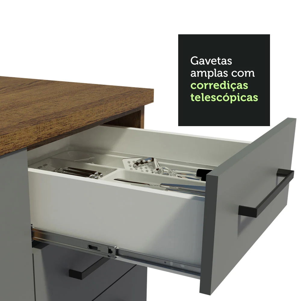 Armário de Cozinha Completa 270cm Rustic/Cinza Agata Madesa 01 - Image 7