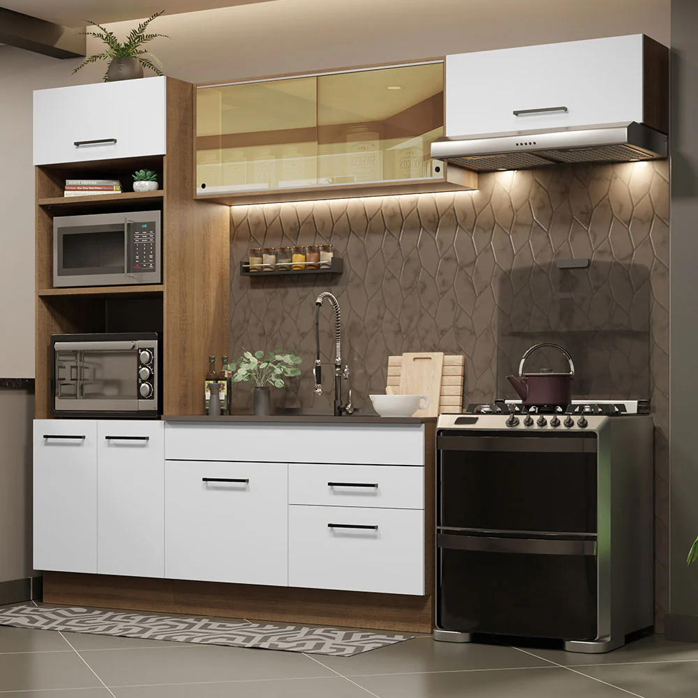 Armário de Cozinha Completa 270cm Rustic Branco Agata Madesa 04