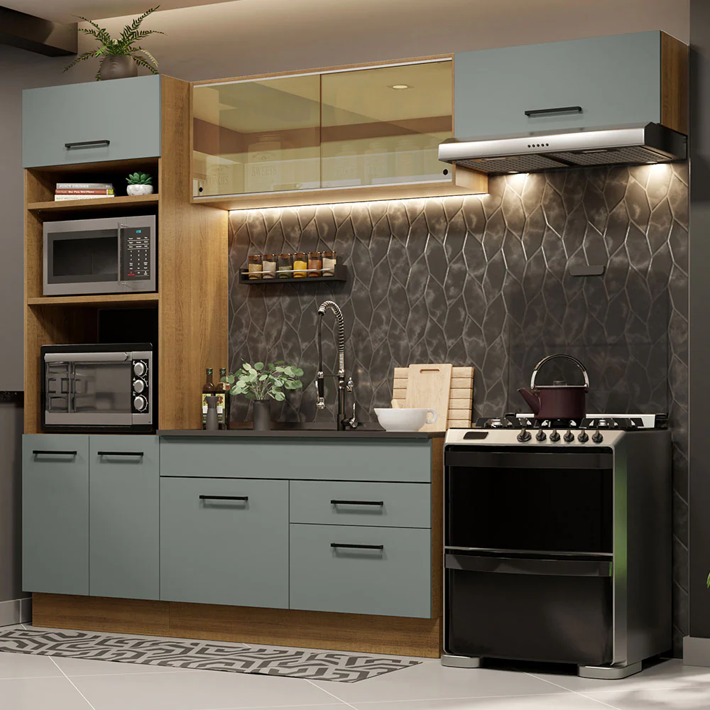 Armário de Cozinha Completa 270cm Rustic Cinza Agata Madesa 04