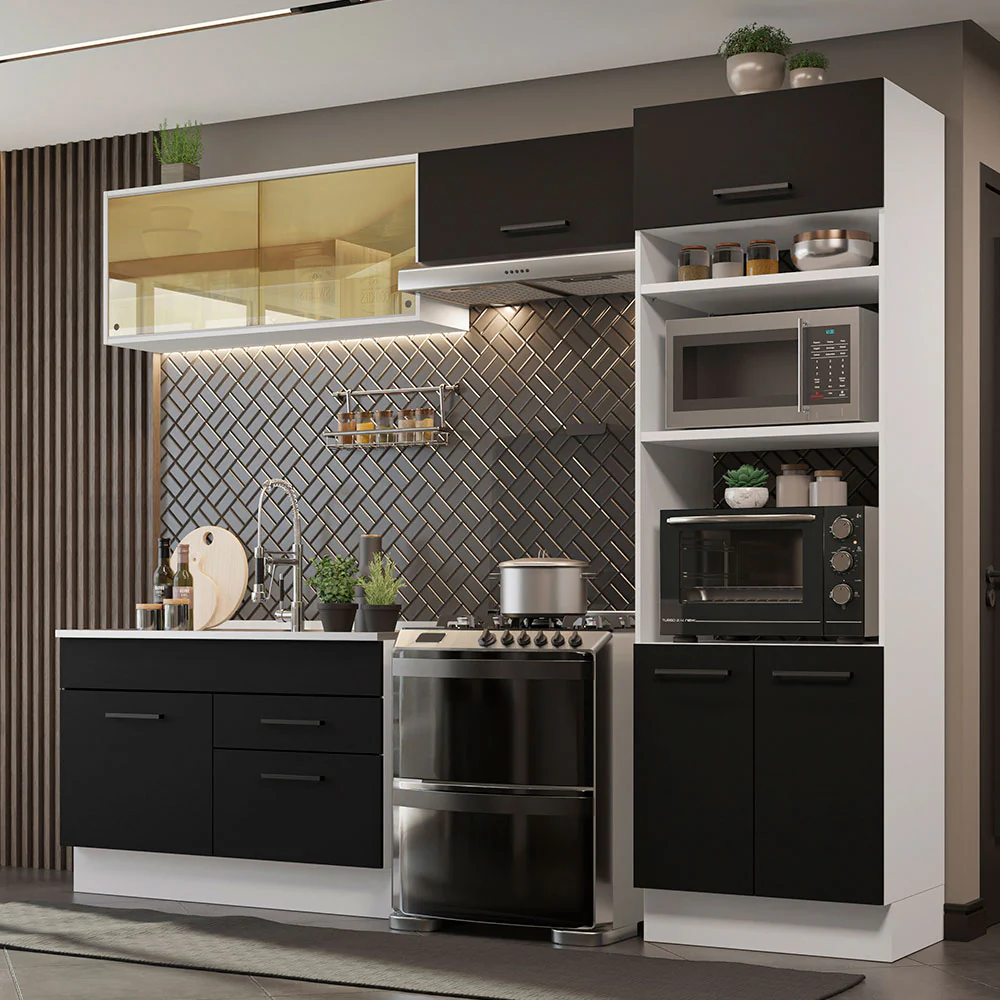 Armário de Cozinha Completa 270cm Branco/Preto Agata Madesa 05