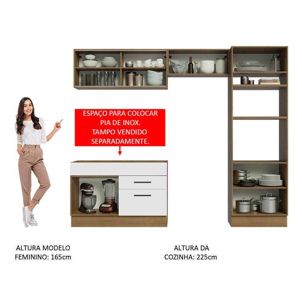 Armário de Cozinha Completa 270cm Rustic/Branco Agata Madesa 05 - Image 5