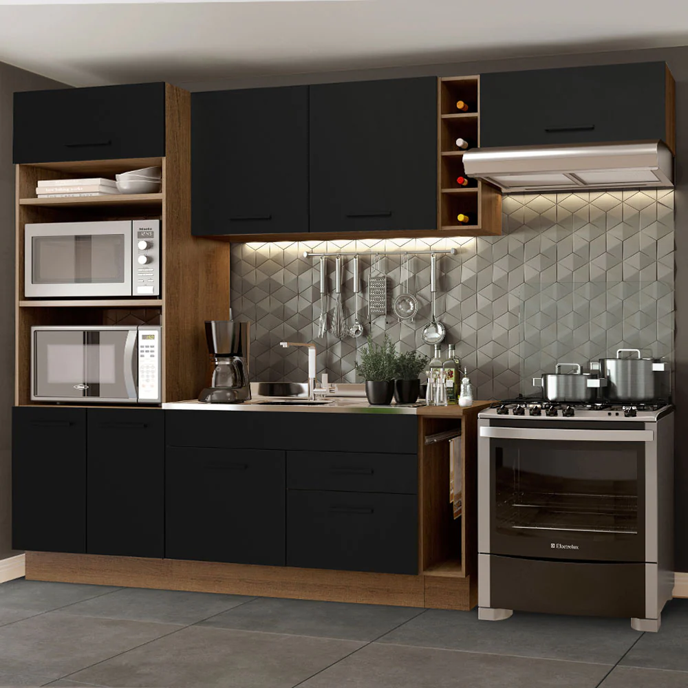 Armário de Cozinha Completa 290cm Rustic/Preto Agata Madesa 02
