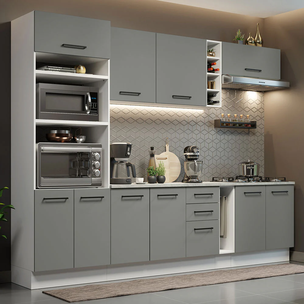 Armário de Cozinha Completa 290cm Branco Cinza Agata Madesa 06