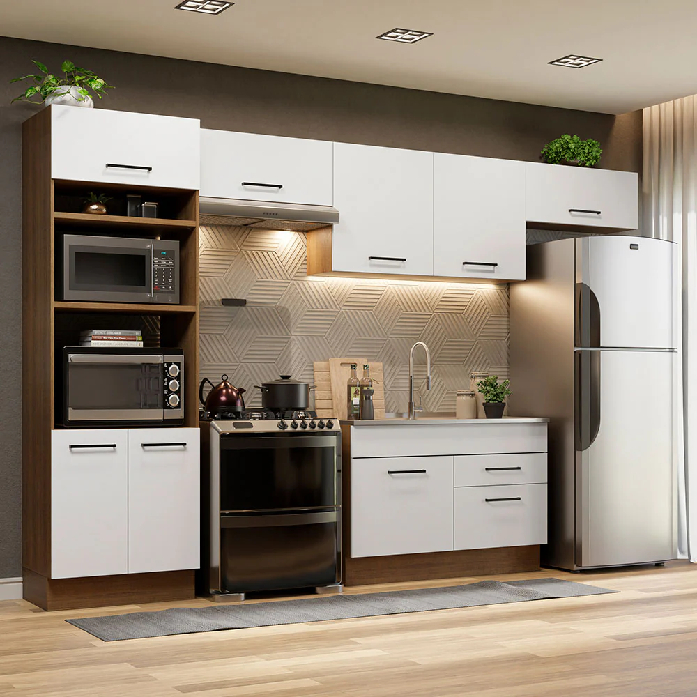 Armário de Cozinha Completa 350cm Rustic/Branco Agata Madesa 01