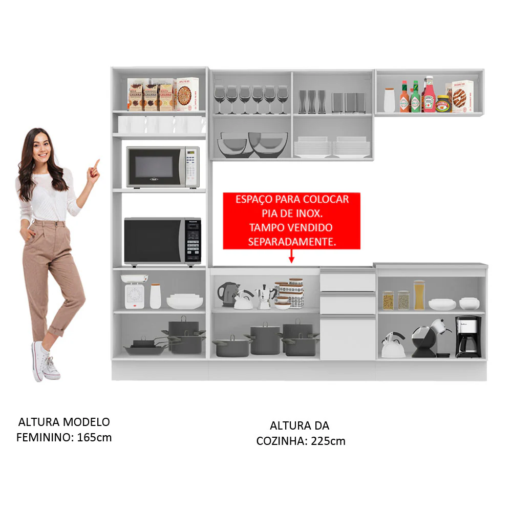 Armário de Cozinha Completa 270cm Branco Atenas Madesa 03 - Image 4