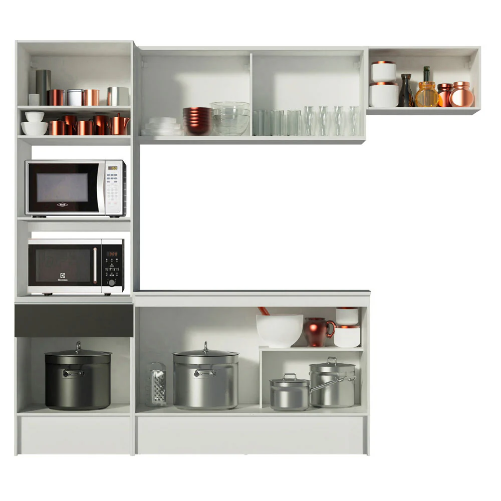 Armário de Cozinha Completa 240cm Branco/Preto/Branco Diamante Madesa 02 - Image 5