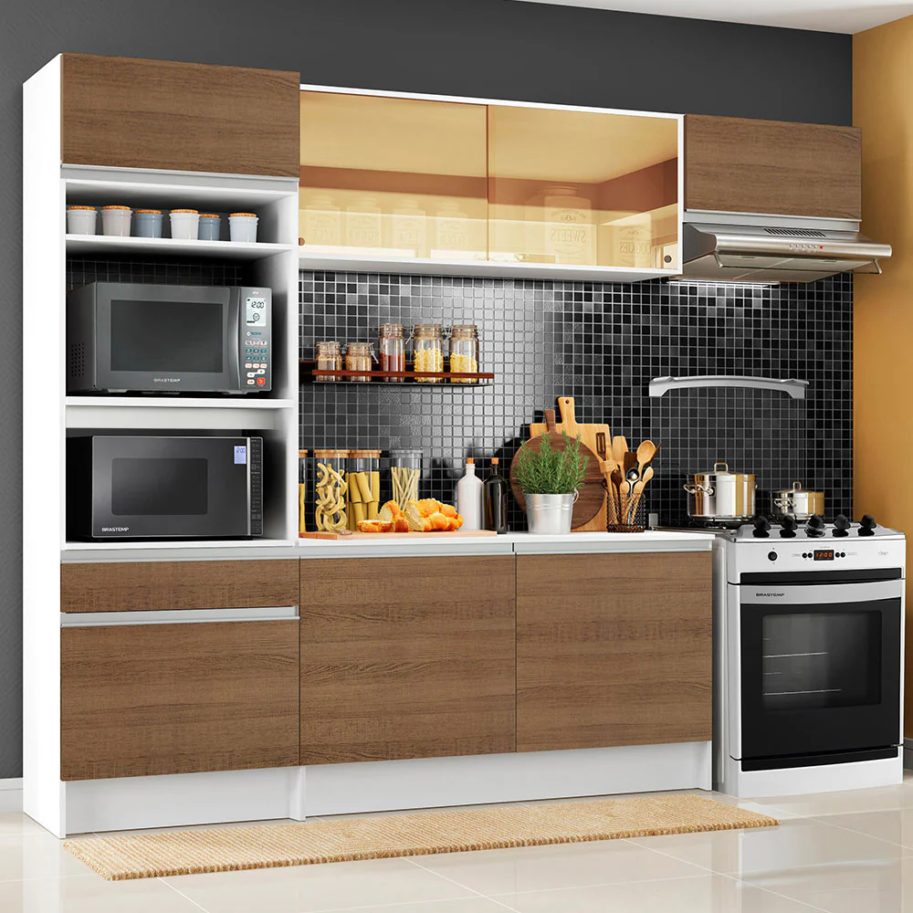Armário de Cozinha Completa 240cm Branco/Rustic Diamante Madesa 02