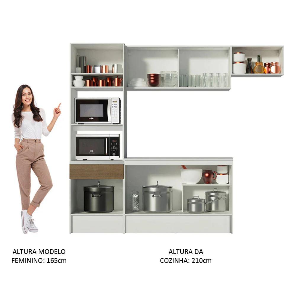 Armário de Cozinha Completa 240cm Branco/Rustic Diamante Madesa 02 - Image 6