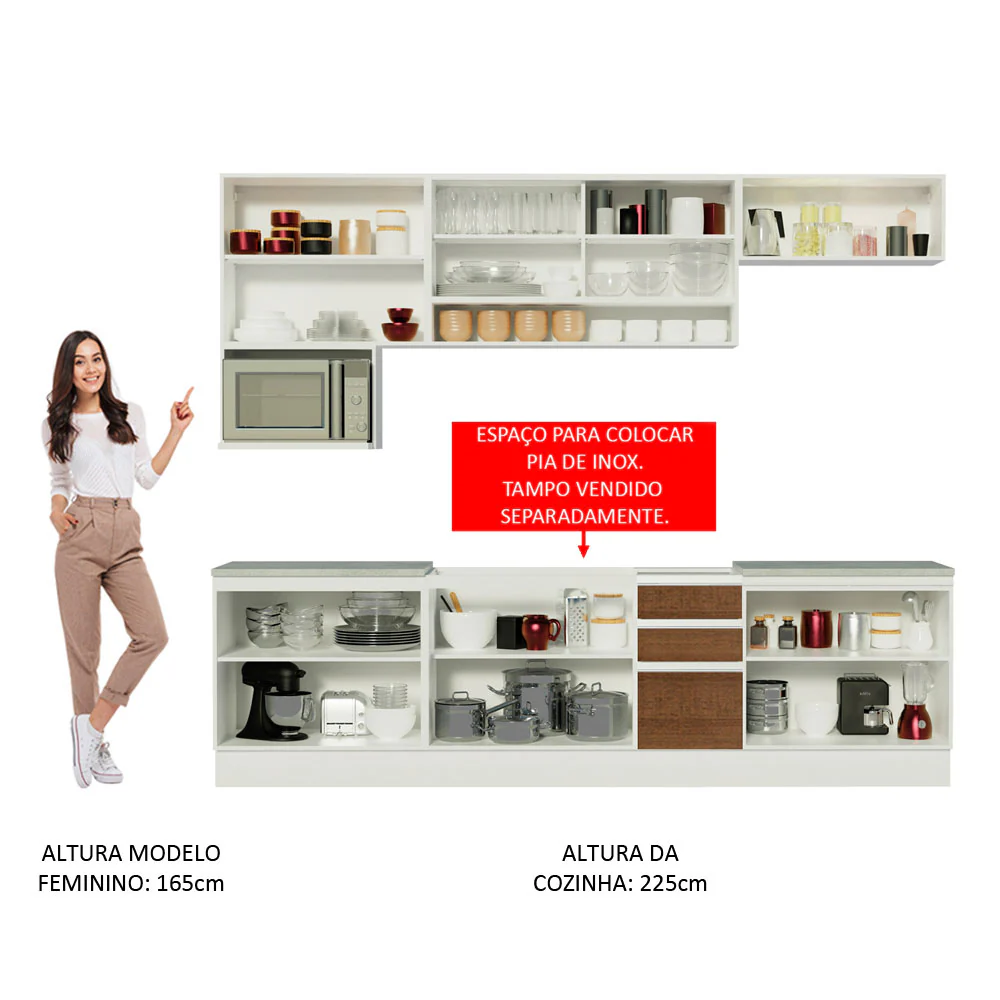 Armário de Cozinha Completa 280cm Branco/Rustic/Branco Genova Madesa 04 - Image 5