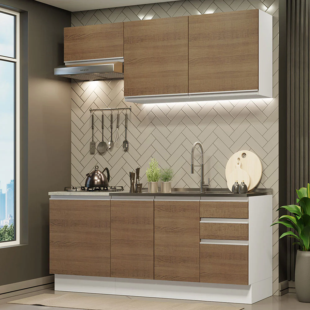 Armário de Cozinha Compacta 180cm Branco Rustic Glamy Madesa 07