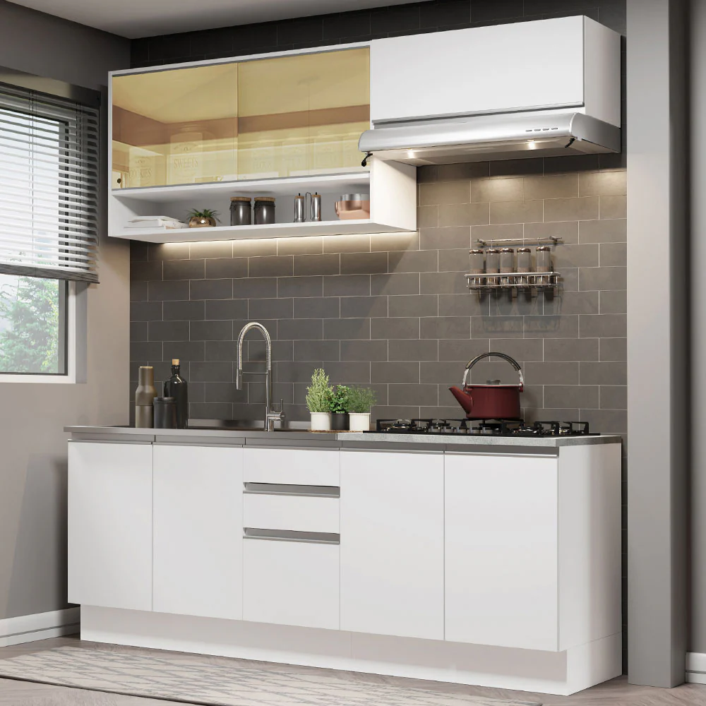 Armário de Cozinha Compacta 200cm Branco Glamy Madesa 03