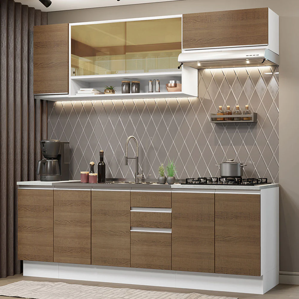 Armário de Cozinha Completa 240cm Branco Rustic Glamy Madesa 03