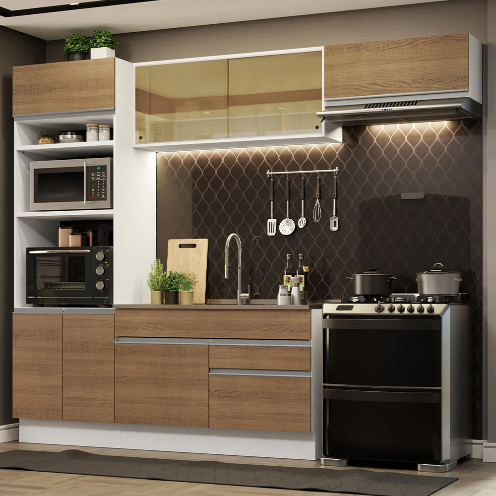 Armário de Cozinha Completa 270cm Branco Rustic Glamy Madesa 11