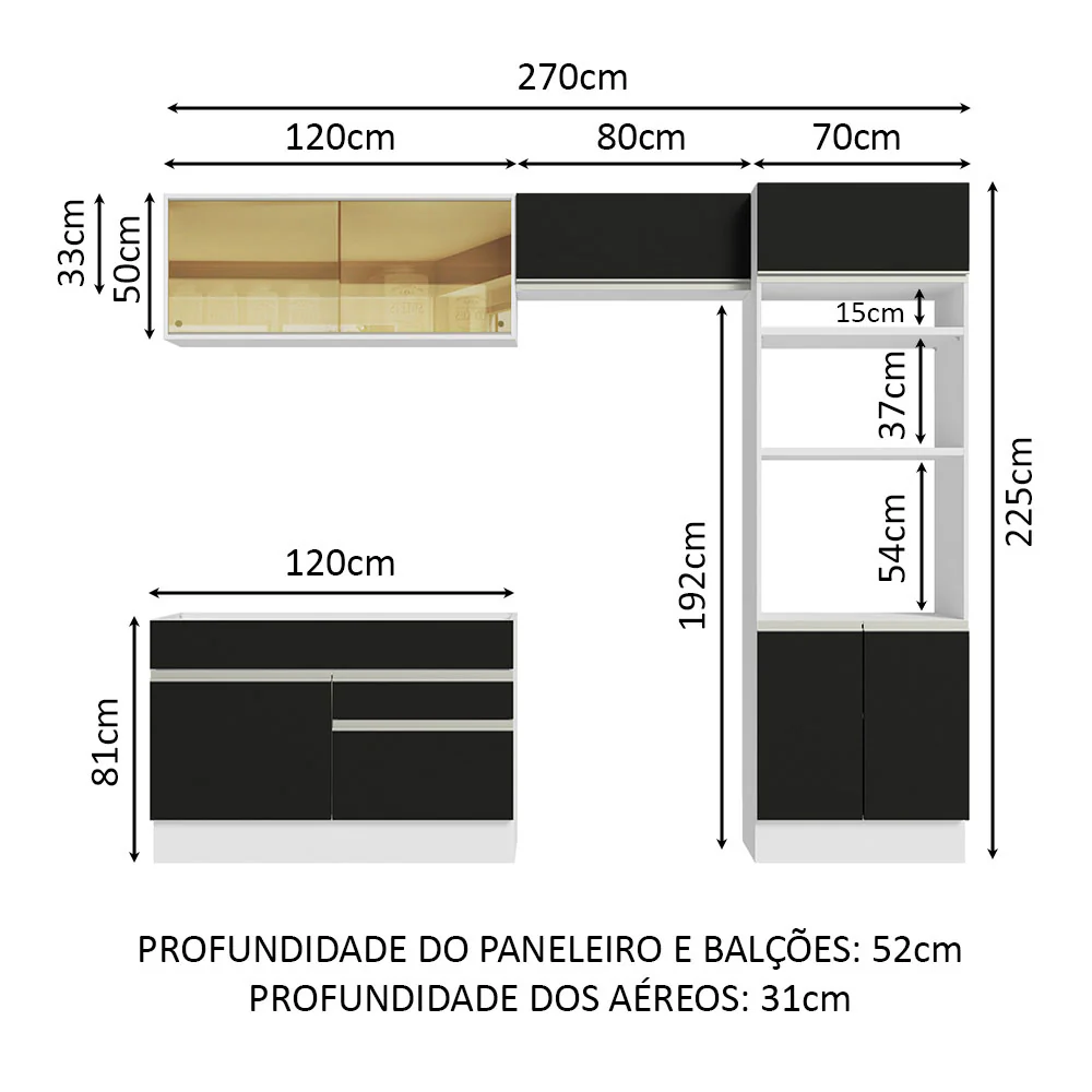 Armário de Cozinha Completa 270cm Branco/Preto Glamy Madesa 12 - Image 3