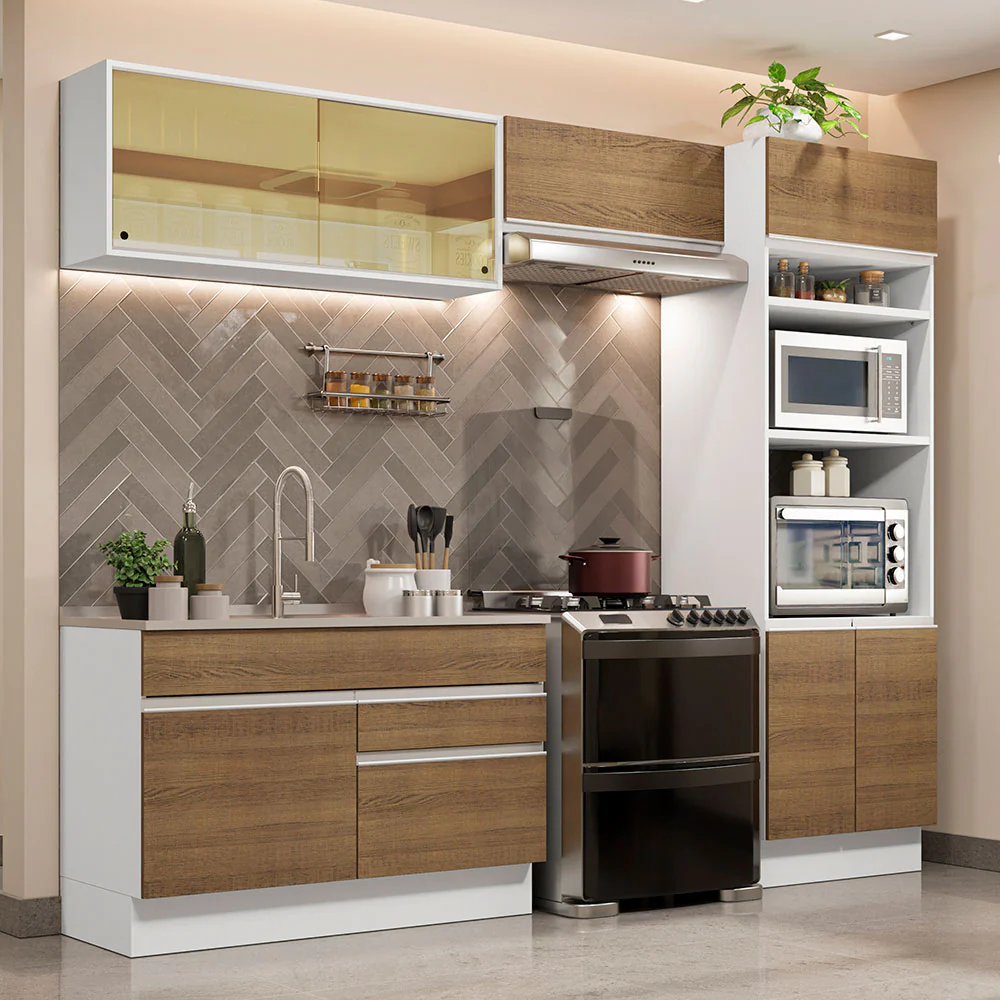 Armário de Cozinha Completa 270cm Branco/Rustic Glamy Madesa 12