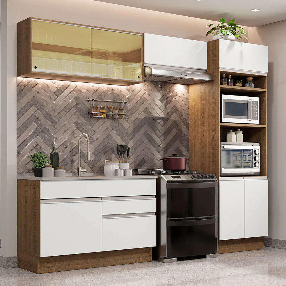 Armário de Cozinha Completa 270cm Rustic/Branco Glamy Madesa 12