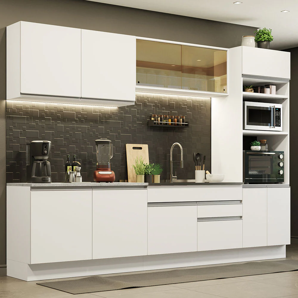 Armário de Cozinha Completa 310cm Branco Glamy Madesa 01