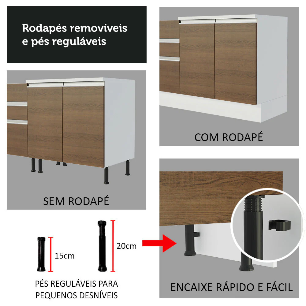 Armário de Cozinha Completa 310cm Branco Rustic Glamy Madesa 01 - Image 9