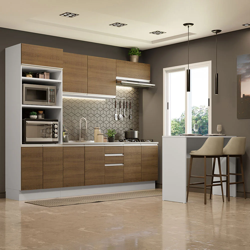 Armário de Cozinha Completa 315cm Branco/Rustic Glamy Madesa 02