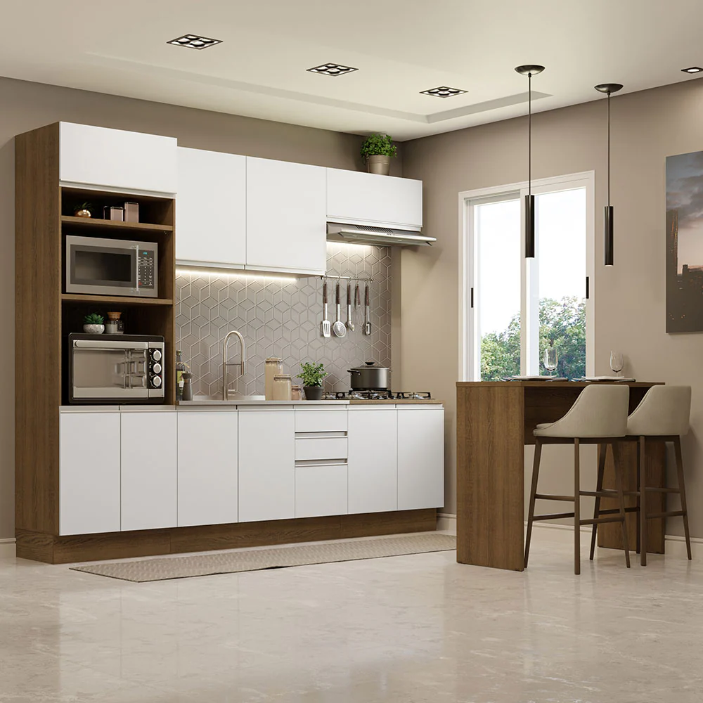 Armário de Cozinha Completa 315cm Rustic/Branco Glamy Madesa 02