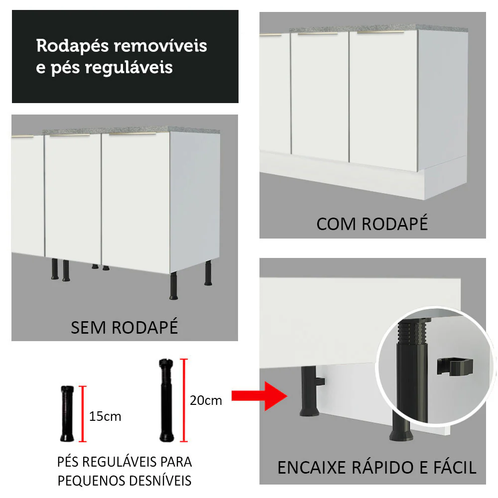 Armário de Cozinha Completa 260 x 60 cm Branco Branco Veludo Lux Madesa 05 - Image 9
