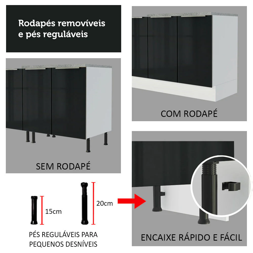 Armário de Cozinha Completa 270 x 60 cm Branco Preto Lux Madesa 01 - Image 8