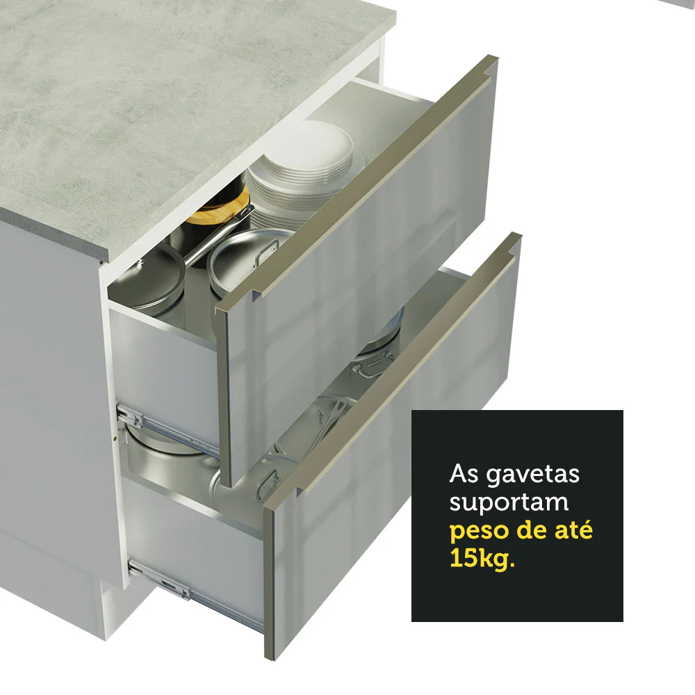 Armário de Cozinha Planejada 320 x 60 cm Branco/Cinza Lux Madesa 04 - Image 7