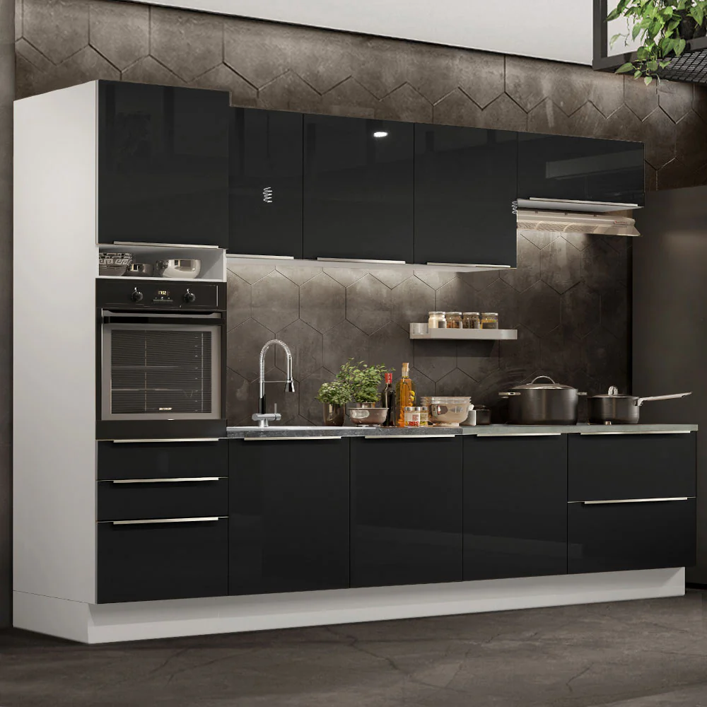 Armário de Cozinha Planejada 320 x 60 cm Branco/Preto Lux Madesa 04