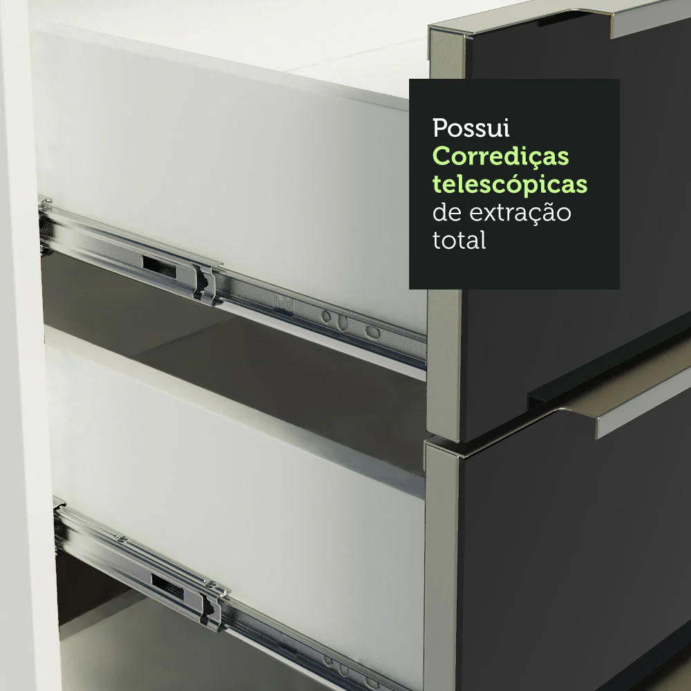 Armário de Cozinha Planejada 320 x 60 cm Branco/Preto Lux Madesa 04 - Image 6