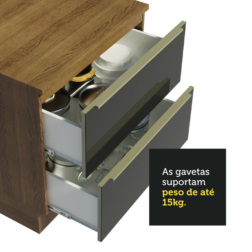 Armário de Cozinha Planejada 320 x 60 cm Rustic/Preto Lux Madesa 04 - Image 7
